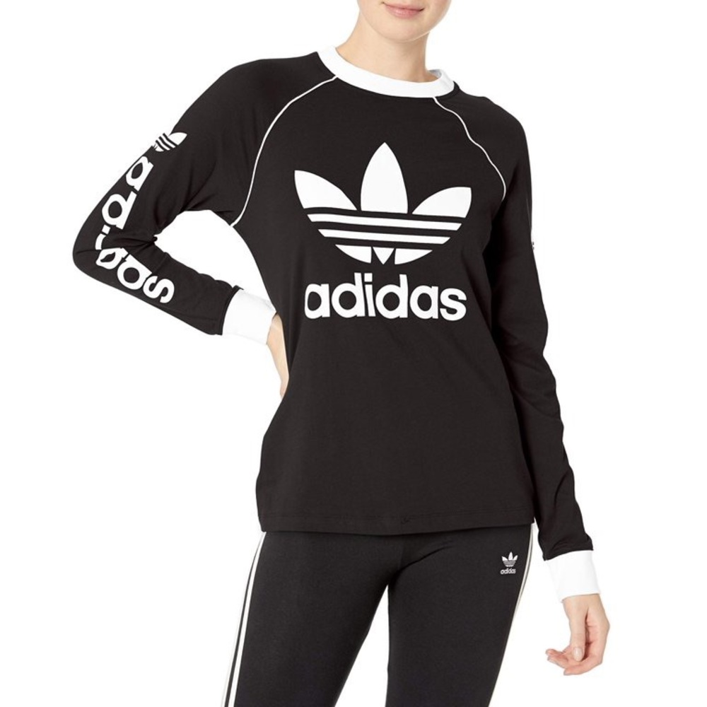 Adidas - Womens Top Linear Logo Crewneck Contrast-Trim